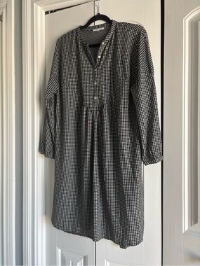 Zara Black and White Gingham Long Sleeve Dress